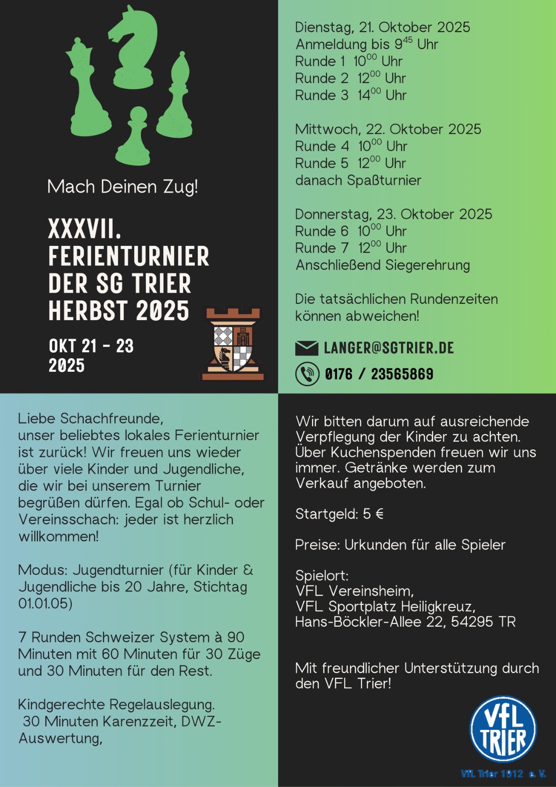 21. bis 23. Oktober: Ferienturnier