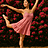 Ballett-Arabesque im rosa Kleid vor Bougainvillea – Elegante Tanzfotografie